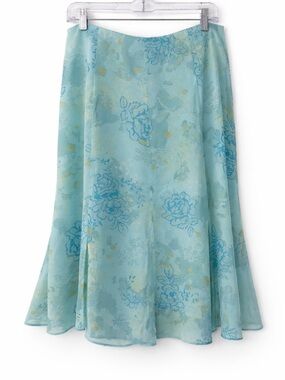 Apostrophe Blue Floral Midi Skirt Size 10 Shabby Chic Y2K